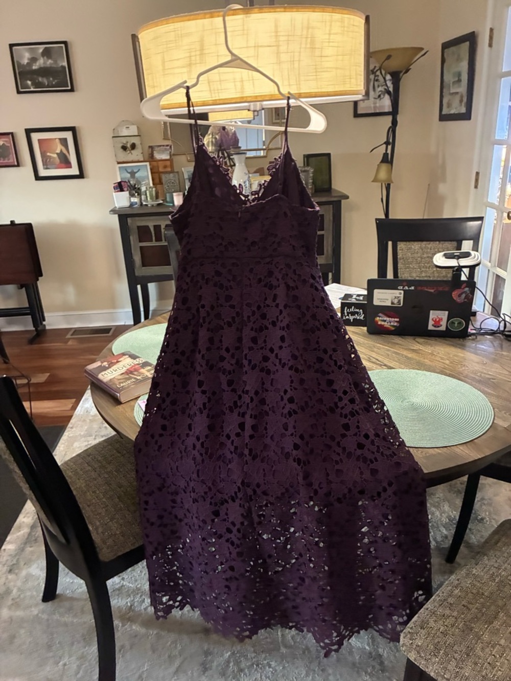 Astr Floral Lace Midi Dress in Plum